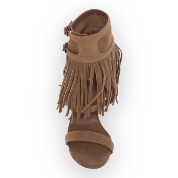 Leon Max Studio Sandals Boho Heels Ankle Fringe Stiletto Suede Genuine Leather 8 - Picture 2 of 9